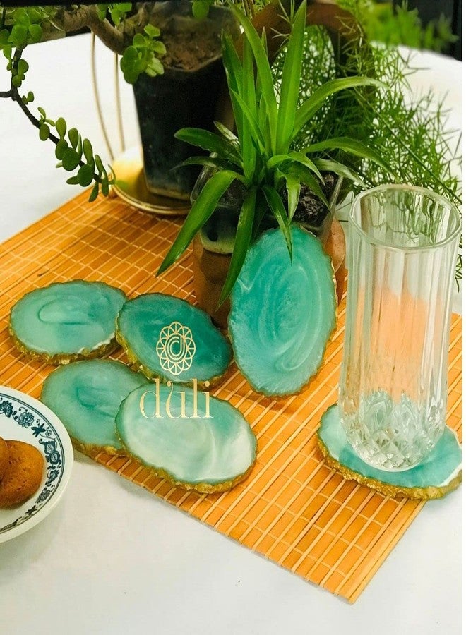DULI Set of 6 Premium Oval Shape Resin Coasters Tea,Coffee Coasters,Tea Coasters, Coffee Coasters, Chai Pyali (10 * 8 cm) (Aqua) - Image 4